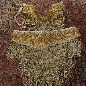 Gold Fringe belly Dance Costume